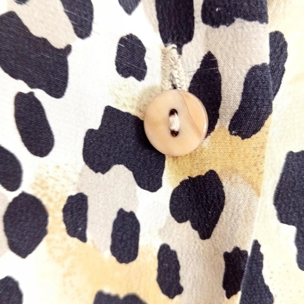 Suitsme‎ Shirt Womens Small Leopard Animal Print 100% Silk Button Front Blouse - Picture 8 of 9